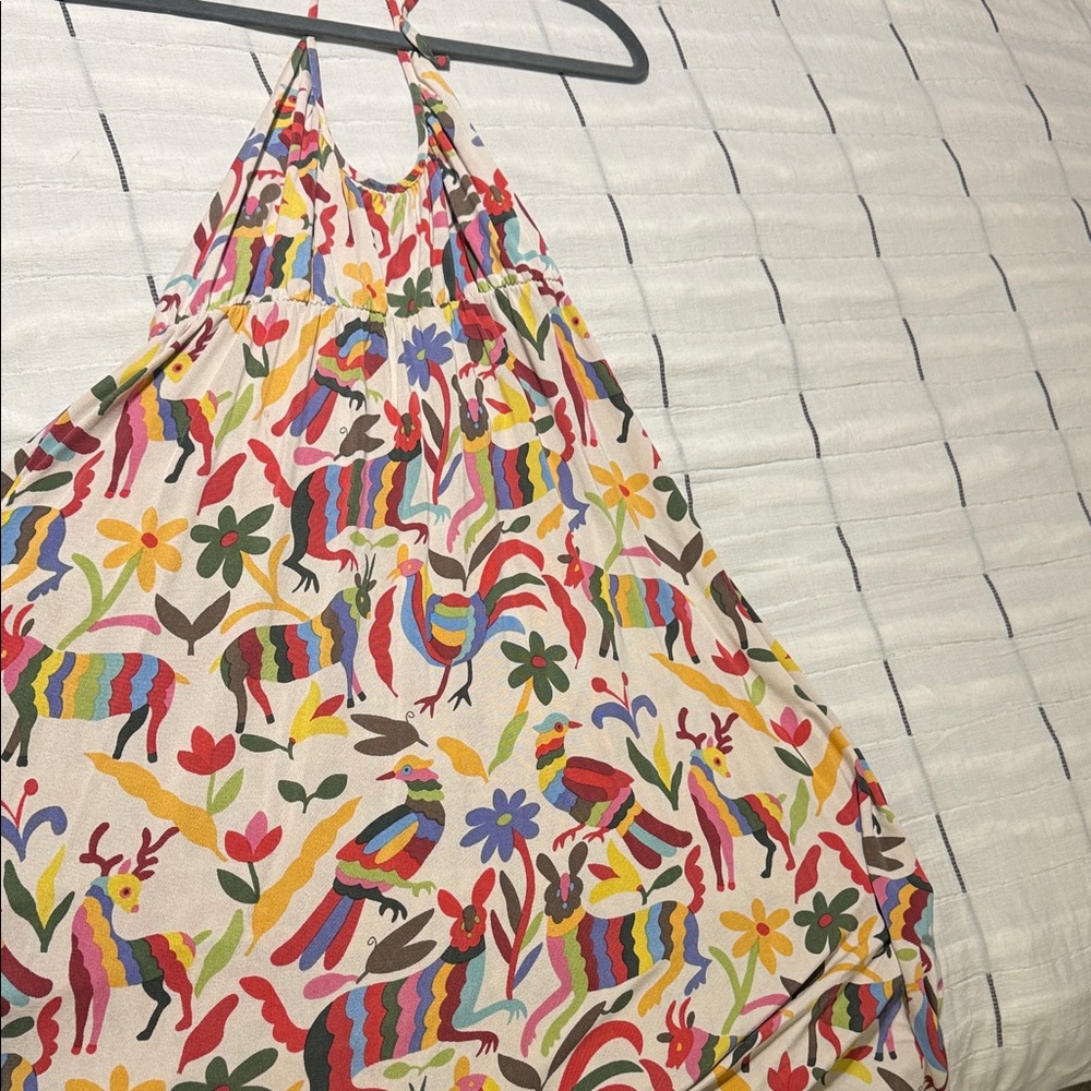 Nieves Lavi Otomi Print Halter Midi Dress Size 6 Multicolor Boho Festival Floral